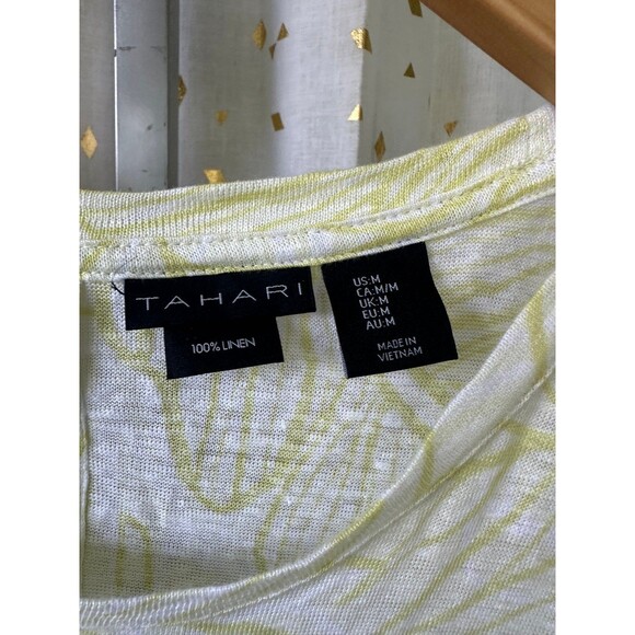 Tahari 100% Linen Hawaiian Inspired Tropical Leaves Graphic Back Botton Shirt M - Picture 5 of 7